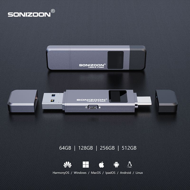 Sonizoon criptografia de impressão digital portátil ssd512/256 função proteção gbwrite estado sólido usb flash drive tpyec pendrive usb3.2