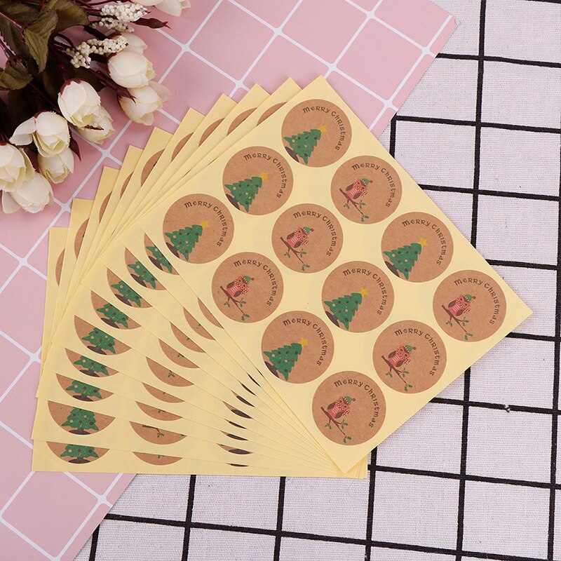 120 stuks = 10 vellen handgemaakte vrolijke kerstboom uil taart verpakking sluitlabel kraft sticker bak diy stickers