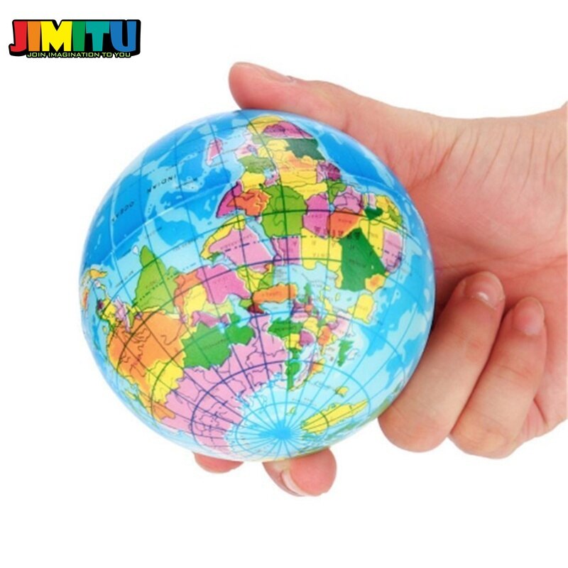 JIMITU divertida pelota de espuma para aliviar el estrés de 63mm con el mapa del mundo, globo Atlas, palma, bola para apretar, Planeta Tierra, divertida pelota antiestrés