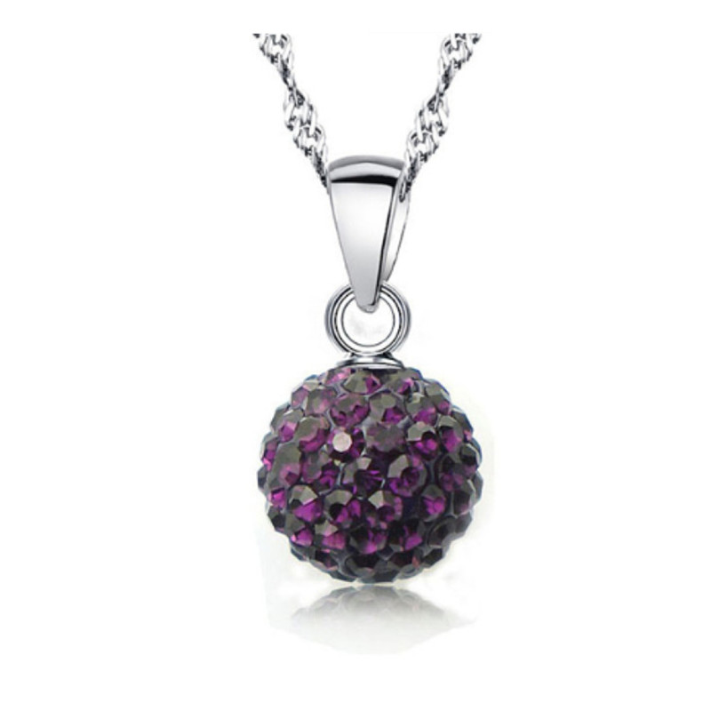 Qianbei Shiny Latest Jewelry Necklace Silver Color Austrian Crystal Pave Disco Ball Lever Back Pendant Necklace Women
