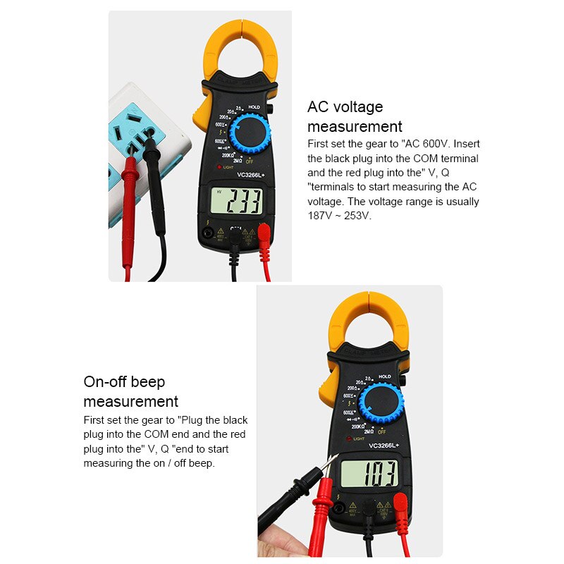 Multimeter Digital Clamp Meter Voltage Current Resistance Tester Tool with Probe PLD