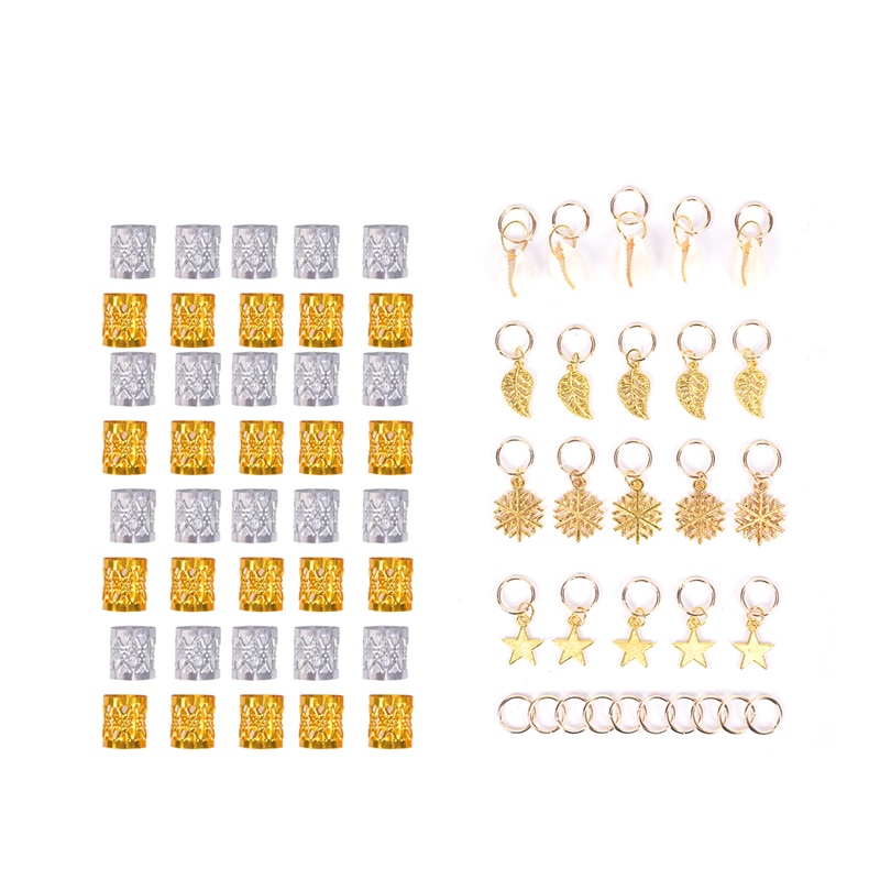 80/90/100 stk guld hår fletning dreadlocks perler hårring manchetter gør-det-selv blad star diy hårspænde dread tube charm dreadlock tilbehør