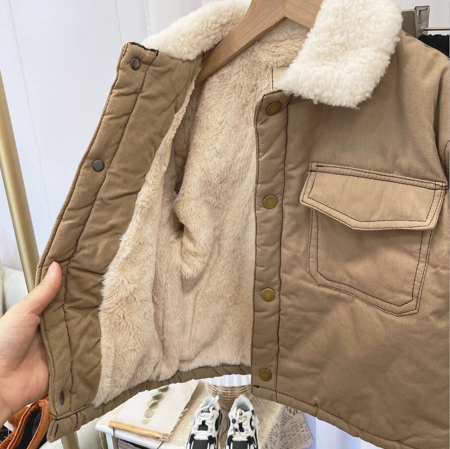 Jongens Verdikking Warme Lamswol Jas Kids Winter Effen Kleur Jassen Jassen Kinderen Kleding Bovenstukken Kid Kleding 3 4 5 6 7 Jaar