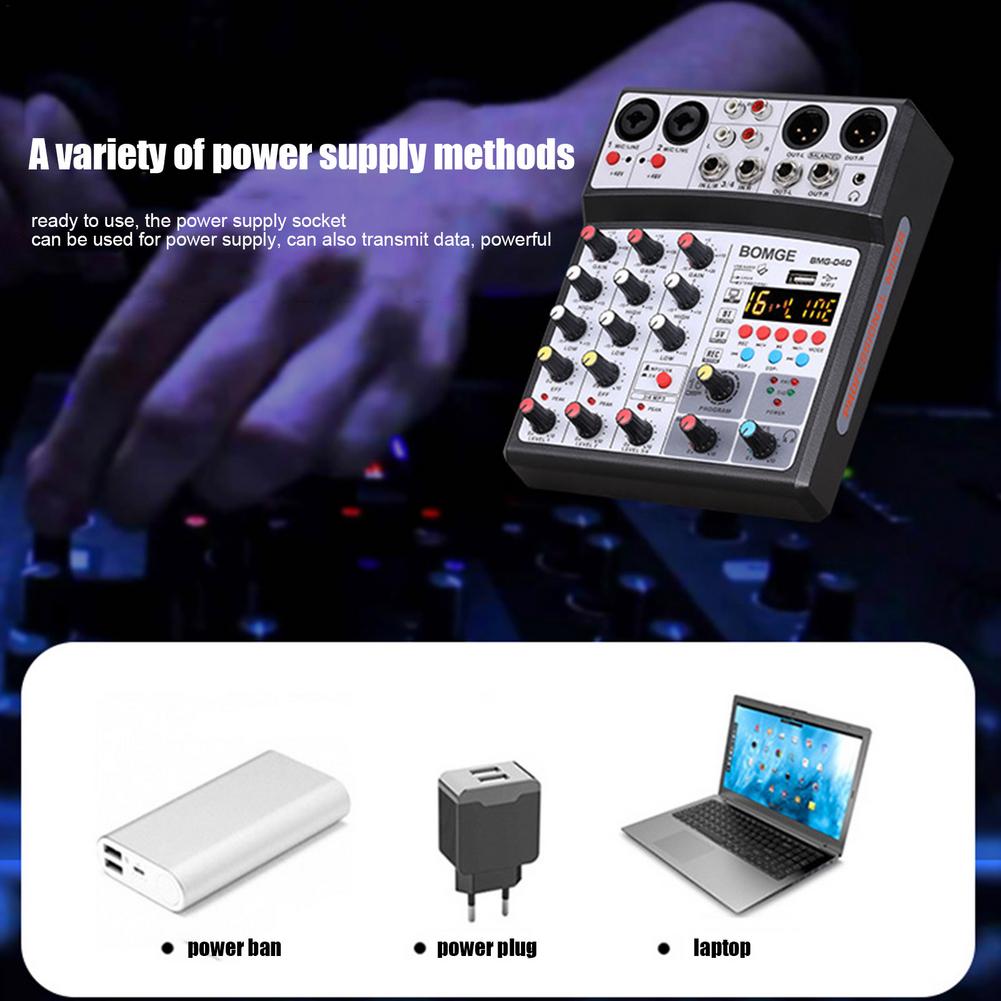 4 Kanalen Audio Sound Mixer Mengen Dj Console Usb Met 48V Phantom Power 16 Dsp Effecten