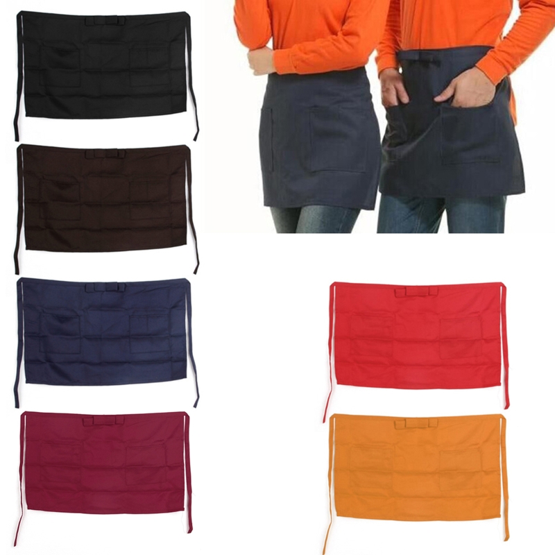 Halbhohe polyesterschürze mit tasche für kellnerinnen und kellner in küche, café oder kneipe