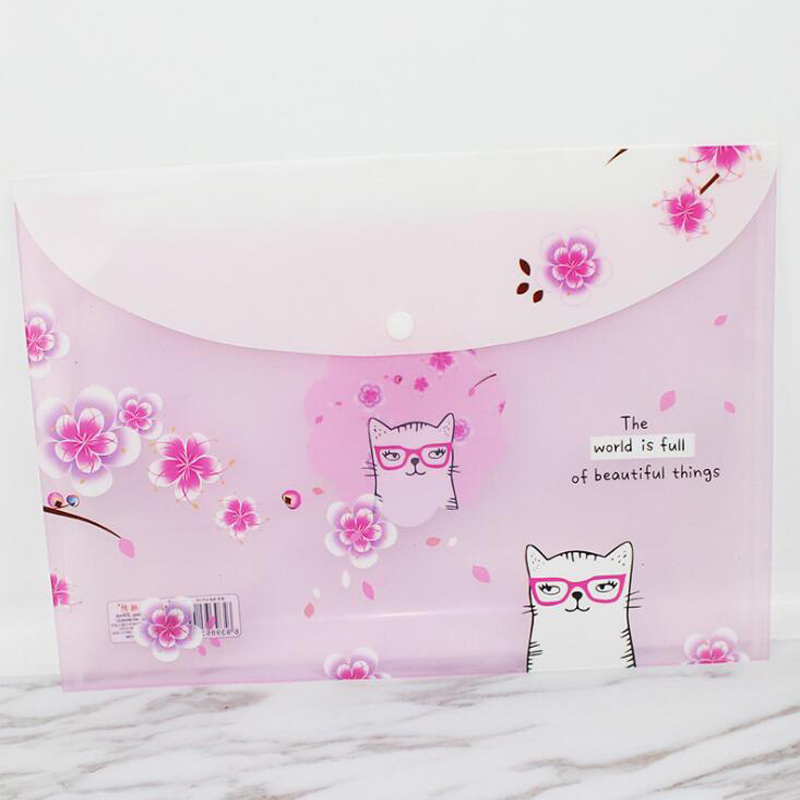 Kawaii Animals And Cherry Tree A4 Button Folder Cartoon Folder Office Archives Information Storage Bag