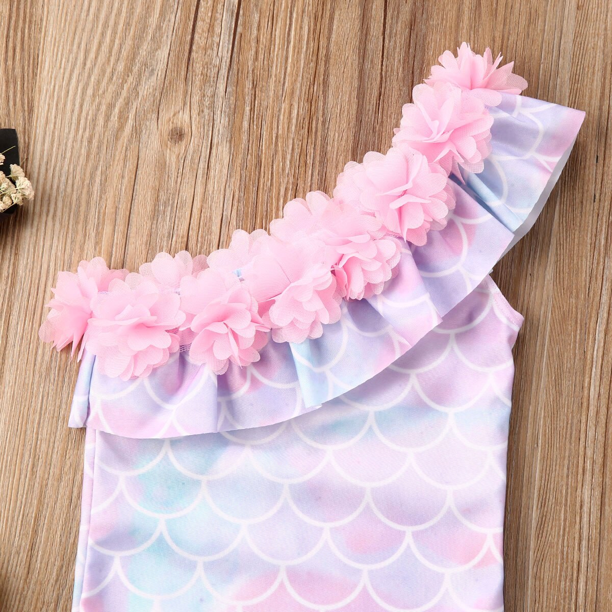 Children Mermaid Swimsuit Baby Girls Swimwear Summer Flower One Shoulder One Piece Bikini Kids Bathing Suit Beachwear