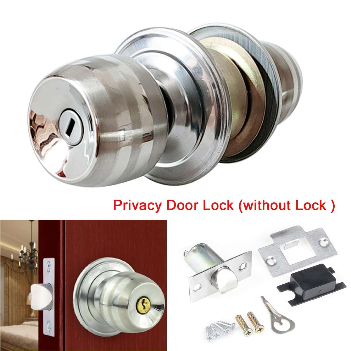 Stainless Steel Round Internal Door Lock Entrance Passage Entry Keyed Door Knobs Handle Bedroom Bathroom Livingroom