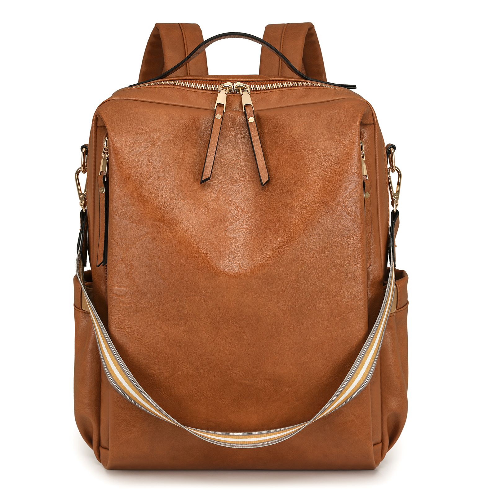 Bestseller! Vintage PU-leren rugzak voor dames - Retro schoudertas met meerdere zakken, laptophoes en verstelbare bandjes: Beige