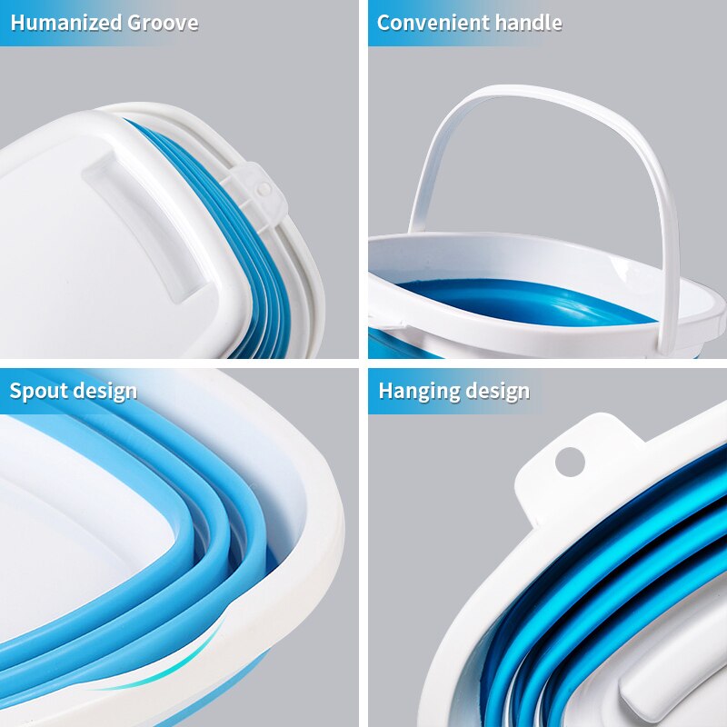 10L Silicone Bucket for Fishing Folding Bucket Car Wash Outdoor Folding Collapsible Supplies Square Bathroom Kitchen Camp Bucket