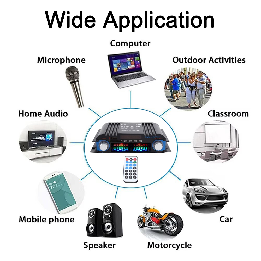 1600W Peak Power HiFi Sound Amplifier Digital 4 Channel Audio Amplifier Bluetooth Karaoke Player FM Radio Support Remote Control