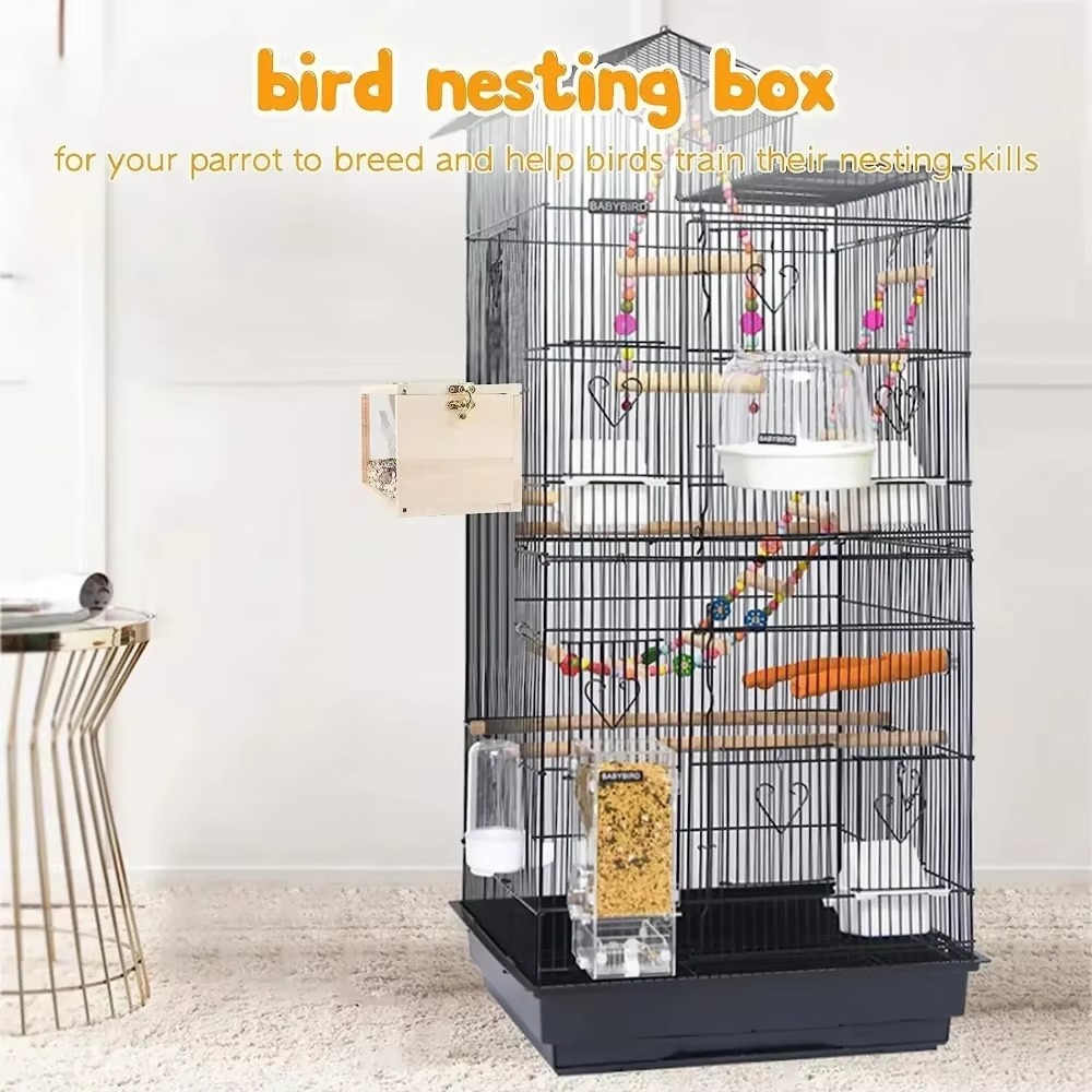 Transparent Parakeet Bird House Nest Easy To Cleaning Solid Wood Parrot House Smooth Edges Bird Breeding Box
