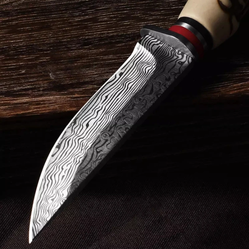 Cuchillo para cortar carne de acero damasco, cuchillo de cocina multifuncional de estilo primitivo, cuchillo afilado para deshuesar para carne, fruta y más