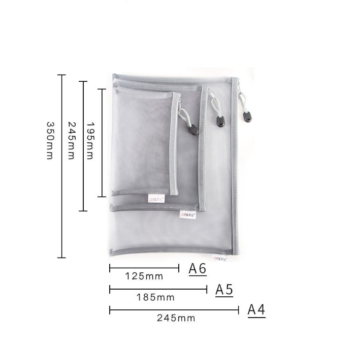10PCS A4A5A6 Exam Paper Bag Pen Bag Mesh Zipper Student Office Simple Large Capacity Paper Bag Document Bag Folder Transparent