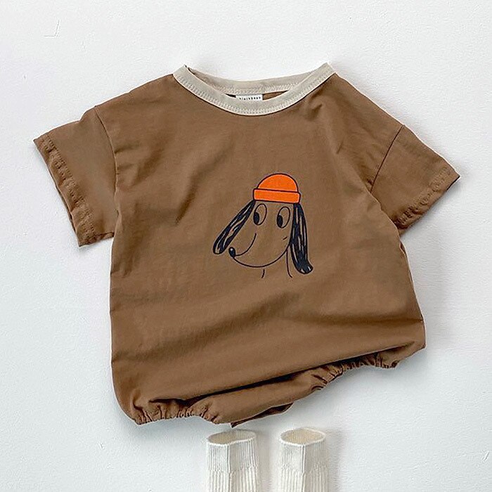 Milancel Baby Kleding Korte Mouwen Baby Meisjes Een Stuk Fruit Patroon Baby Jongens Bodysuits Pure Katoenen Baby Outfit: brown dog / 24M