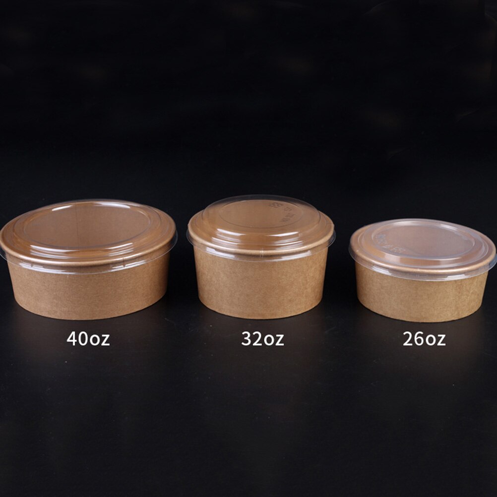 20pcs Disposable Kraft Paper Bowls Fruit Salad Bowl Food Packaging Containers Party Favor (16oz, with Lid)