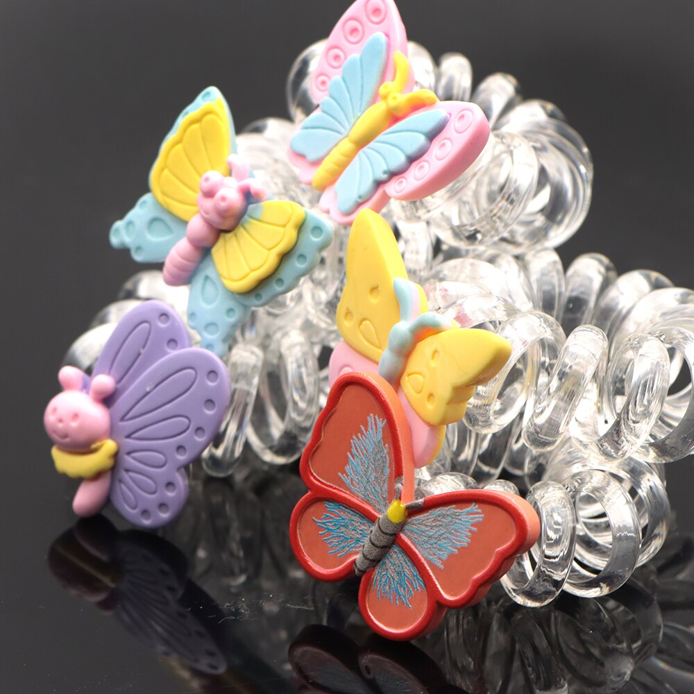 Estrella de mar mariposa transparente elástico pelo Scrunchies teléfono bobina, titular de cola de caballo elástico, cuerda de lazo de pelo para las mujeres, 10Yc12700