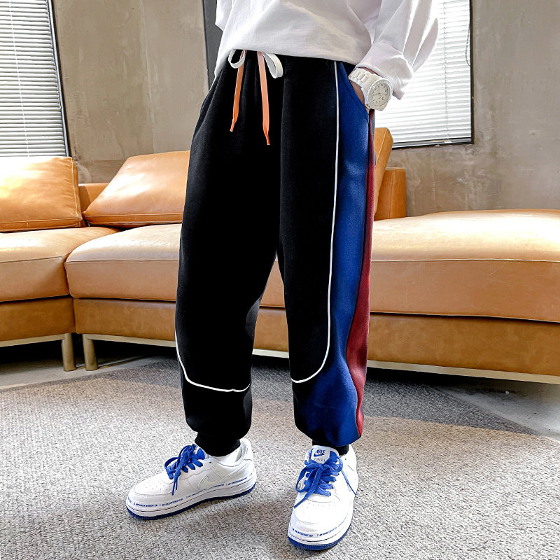 Pantaloni sportivi per bambini neri grigi primavera autunno adolescente Big Boy pantaloni Casual in cotone fresco abbigliamento per bambini 5 6 7 8 9 11 13 14 anni: Black / 9