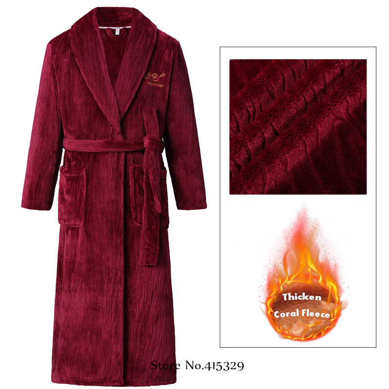Bata tipo kimono de talla grande 3Xl 4Xl, ropa de casa de invierno para hombre, albornoz de lana Coral, batas de ducha, ropa de dormir gruesa y holgada: XXXL / Beige