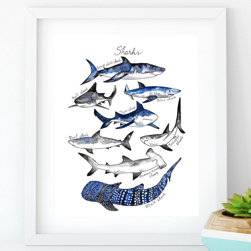 Whale Print Nursery Wall Art Shark Poster Beach Nautical Wall Picture Decor Retro poster kraft paper