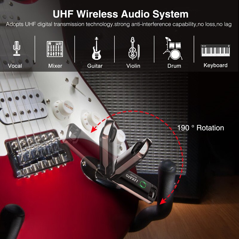 LEKATO WS-70 Wireless Guitar System incorporato ricaricabile 70 canali Wireless Guitar trasmettitore ricevitore per chitarra elettrica