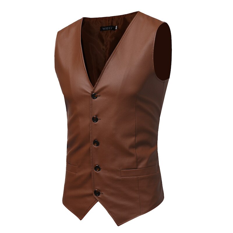 Pu nahka liivit miehille slim fit pu nahka miesten puku liivi miesten liivi gilet homme rento hihaton juhlallinen takki