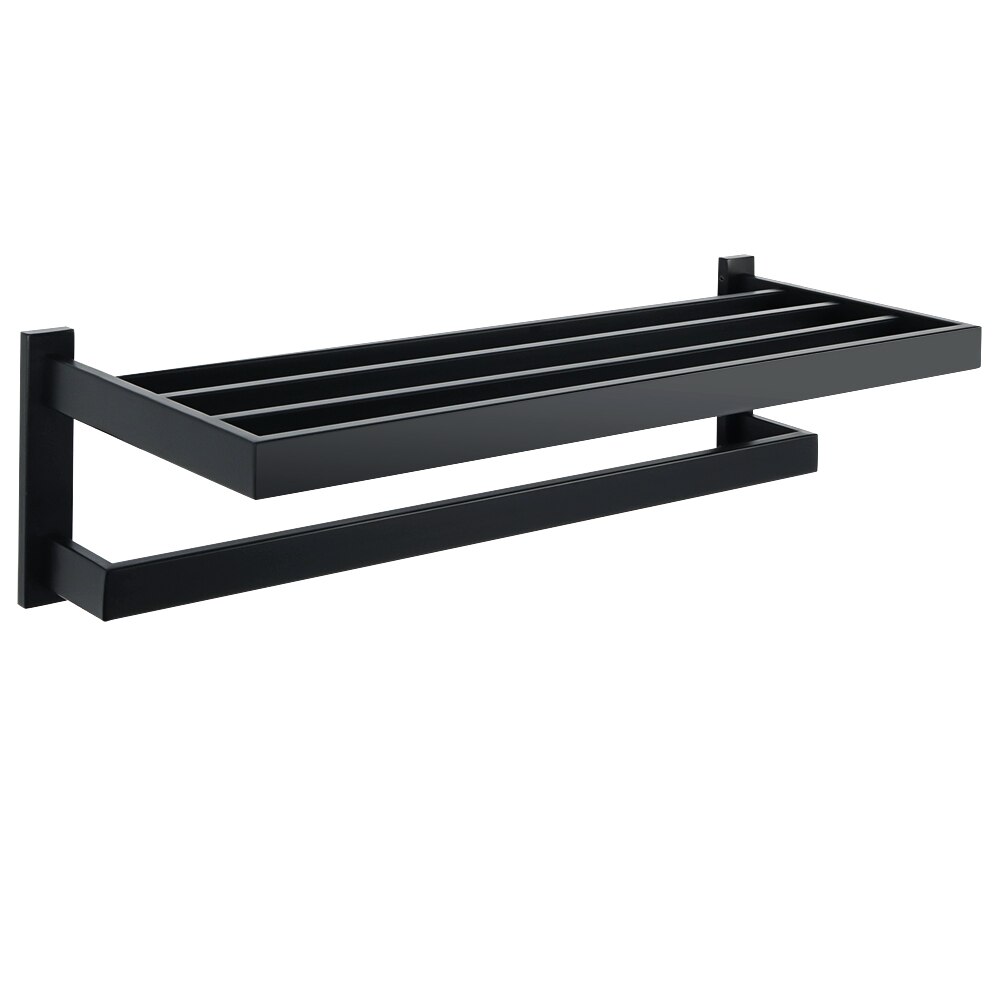 VDN Stainless Handdoekrek - Handdoekrek badkamer - Zwart - Handdoekenrek - Met plankje