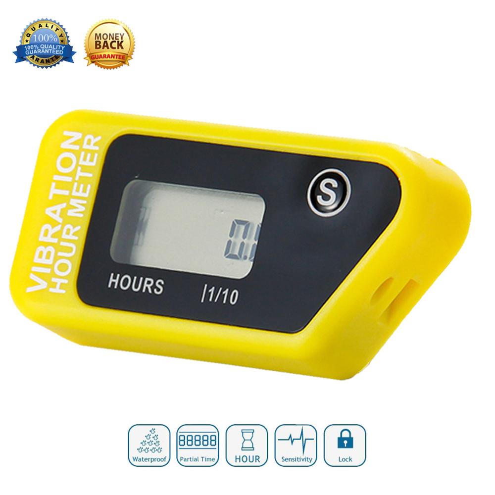 Digital Wireless Vibration Hour Meter Resettable Meter For Motorcycle ATV Dirt Bike Lawn Mower Machine Equipment RL-HM016B: Yellow