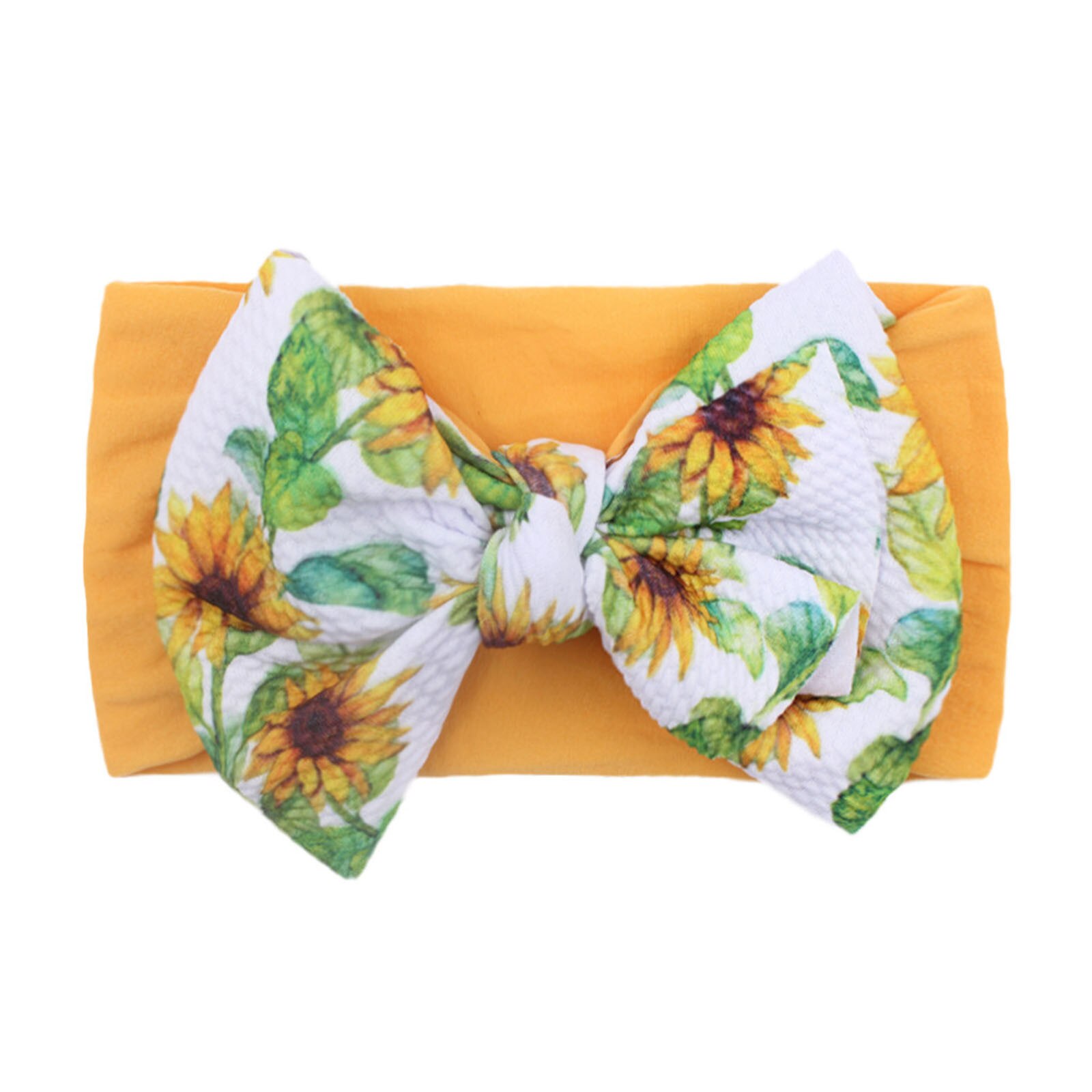 Baby Grote Boog Zachte Hoofdbanden Bloem Print Tulband Haarband Bunny Boog Headwrap Kinderen Meisje Head Wrap Baby Meisjes Haar Accessoires: Yellow 