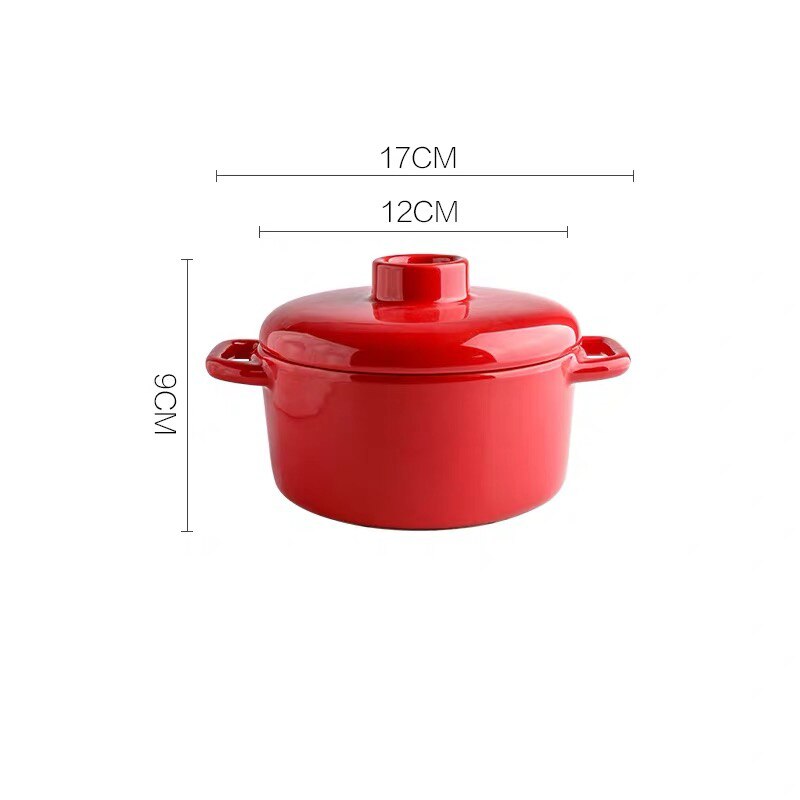 Podwójne ucho ceramiczne gulasz parowy garnek z pokrywką żaroodporne małe waza jajko mleko patelnia garnki parowe: 6.5cal czerwony