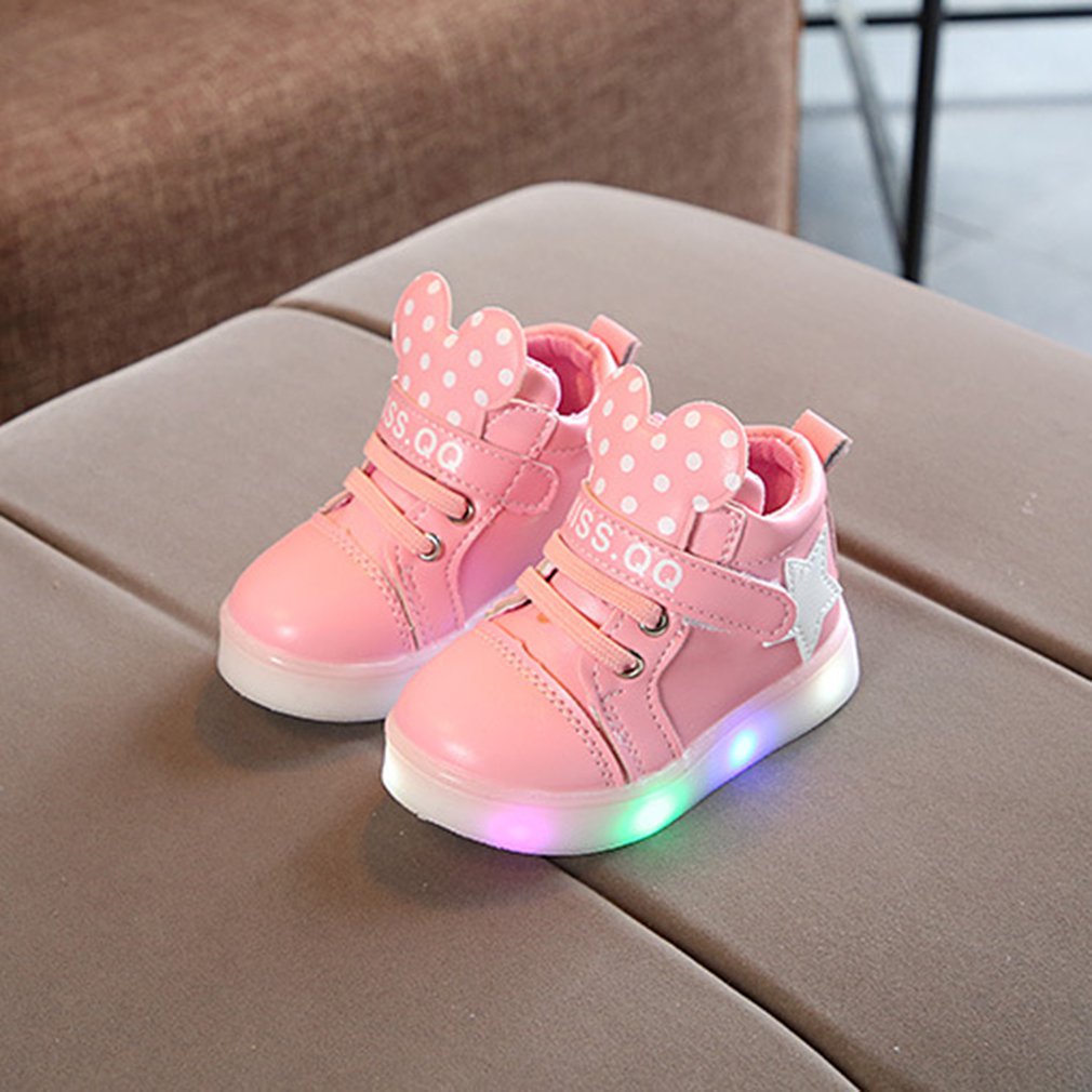 Estilo coreano moda luminosa tênis casuais crianças sapatos anti-skid led light up sapatos universal para meninas meninos: pink 22yards