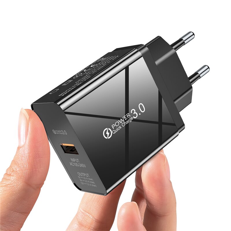 Uslion 18W 3A Usb Quick Charge Eu Snelle Charger Plug Travel Wall Charger Adapter Voor Iphone Ipad Samsung Xiaomi telefoon Oplader: Black EU Plug