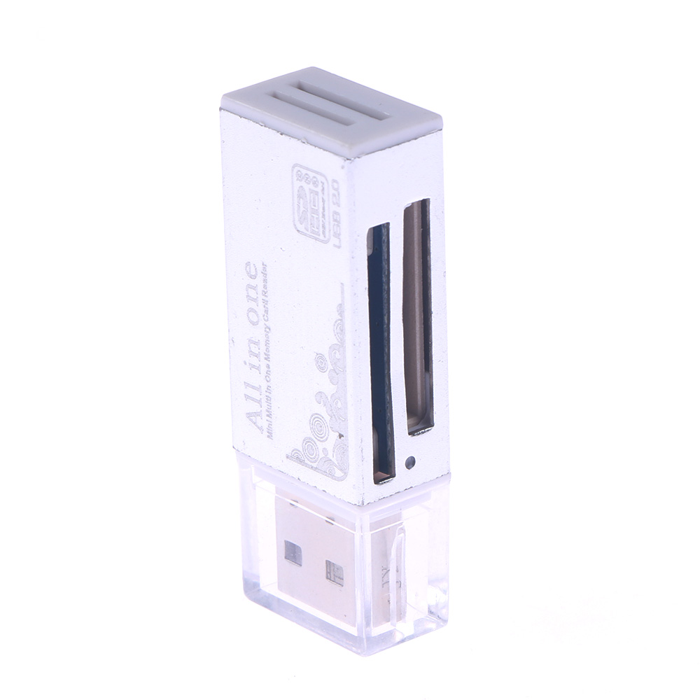 Kortlæser lille usb 2.0 multi hukommelseskortlæser adapter til micro sd sdhc tf  m2 mmc: Sølv