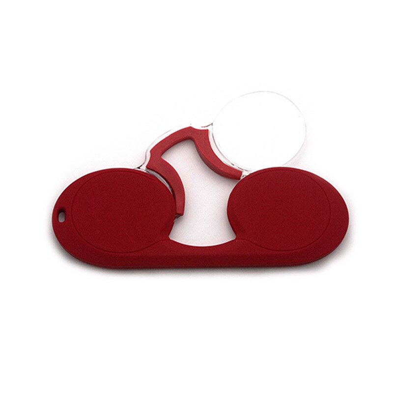 Portable Silicone Nose Clip Pocket Reading Glasses Men Women Magnifying Presbyopic Rimless Readers Spectacles Mini Keychain: +150 / Red