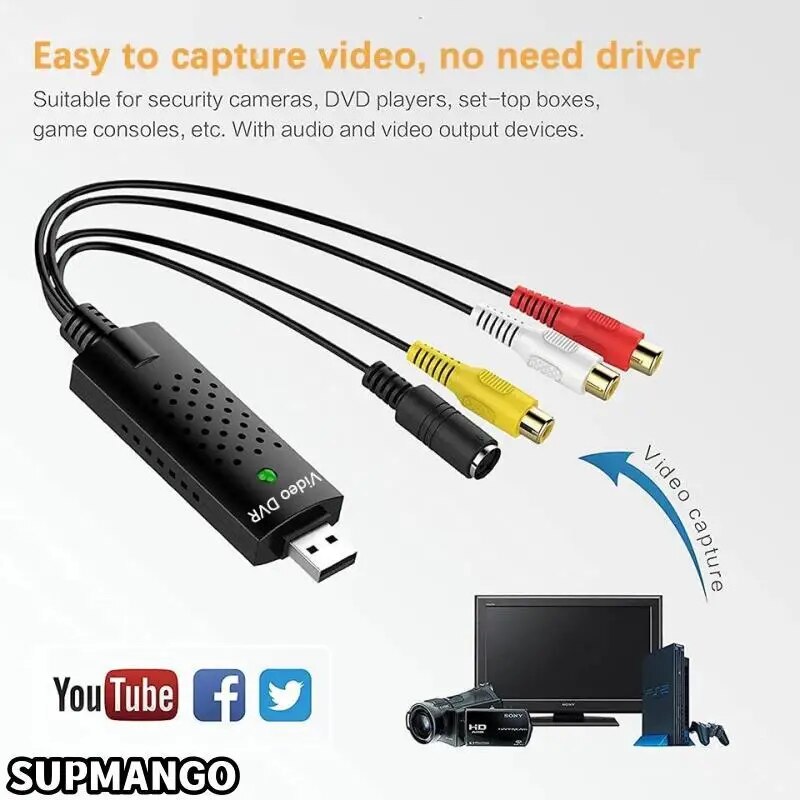 Usb 2.0 video-lydkonverter opptakskort lett lokk video-lydkonverter tv dvd vhs lydopptaksadapterkort tv video dvr