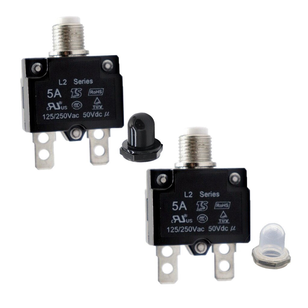 2 Pieces 5Amp Circuit Breaker Overload Protector Switch + Clear Waterproof Cap