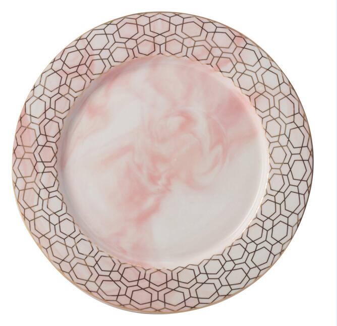Europæisk stil guldtråd marmor tallerkener keramisk middagssæt porcelæn dessert tallerken bøf salat snack kage tallerkener service: 1 stk 1 / 21.5cm