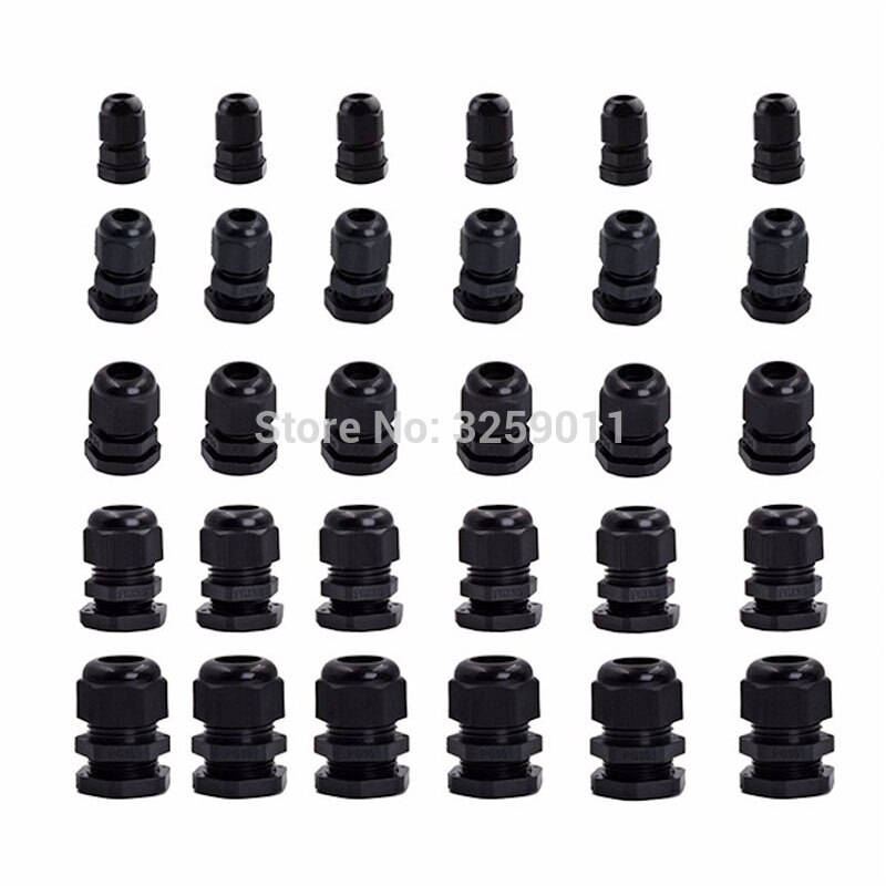 30 STKS Wartel Nylon Plastic Waterdichte Verstelbare 3-16mm Kabel Connectors Wartel Gewrichten Met Pakkingen PG7 PG9 PG11 PG16