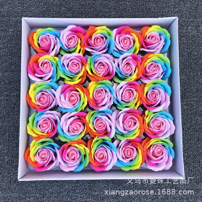 25 Stks/doos Kleurrijke Zeep Rose Decoratieve Bloemen Zeep Bloemblaadje Bruiloft Gunsten Valentijnsdag Cadeau Regenboog Rose Boeket: Deep Pink Core