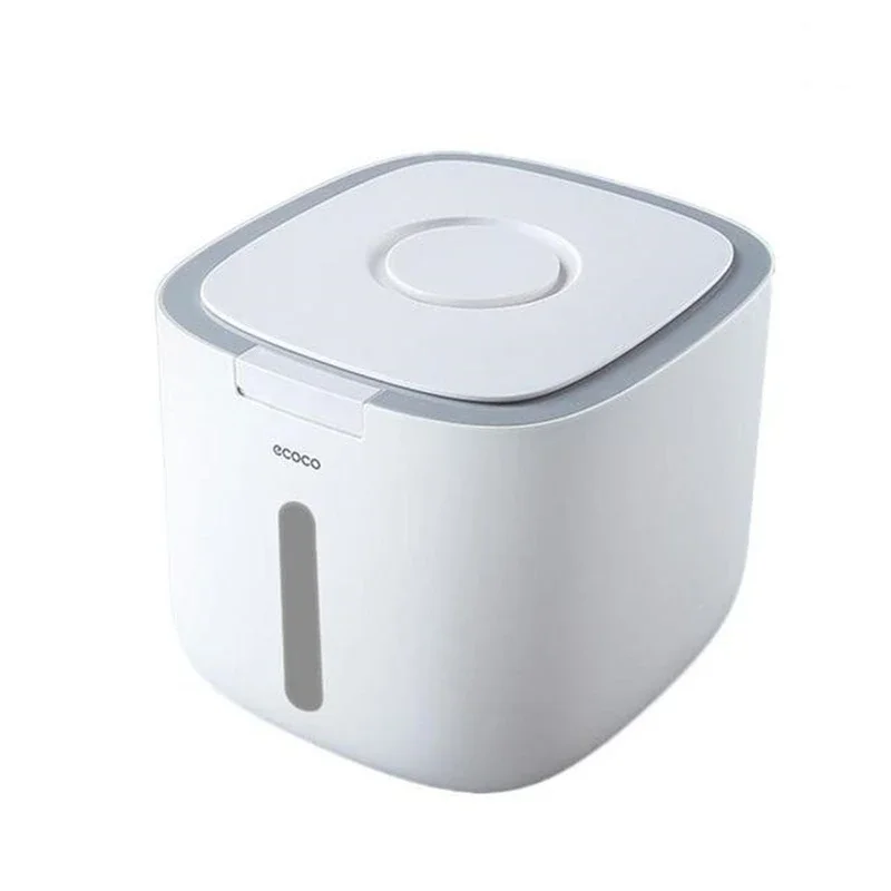 Recipiente de armazenamento de alimentos para cães de estimação, caixa de comida seca para gatos, vedação à prova de umidade, hermética com copo de medição, produtos de maca para gatinhos: M / CINZA