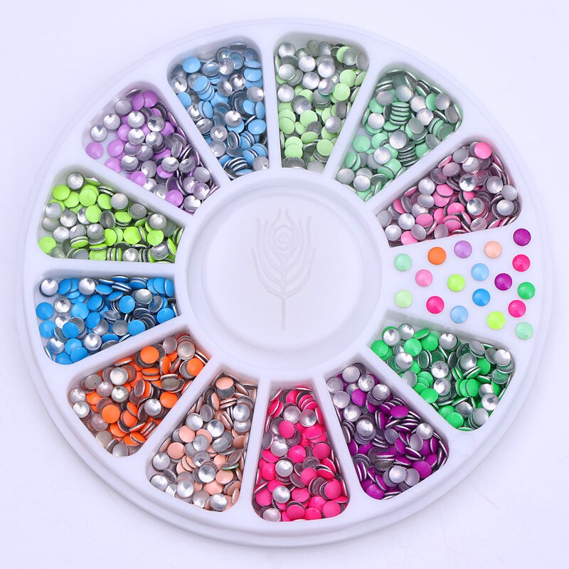 400Pcs Nail Art Studs Voor Nagels Diy Decoratie Metalen 2Mm Neon Ronde Kleurrijke Studs Uv Gel Nail Art wiel 12 Kleuren