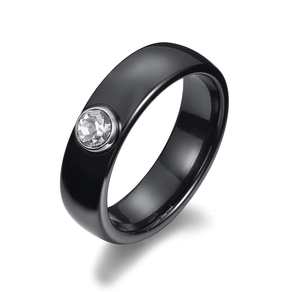 Black&White Ceramic Rings For Women 6mm Round Wide Smooth Female Rings Big Crystal Cubic Zircon Wedding Engagement Rings
