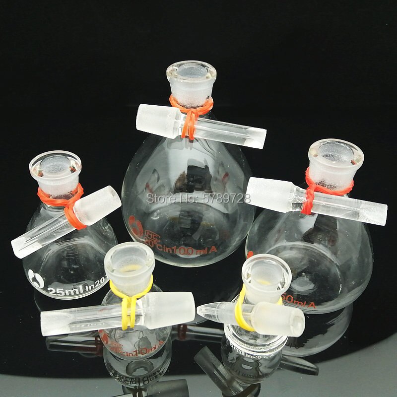 Picnómetro de vidrio para laboratorio, botella de gravedad en forma de bola, picnómetro sólido, equipo de laboratorio, cristalería, 5ml, 10ml, 25ml, 50ml, 100ml, 1 ud.