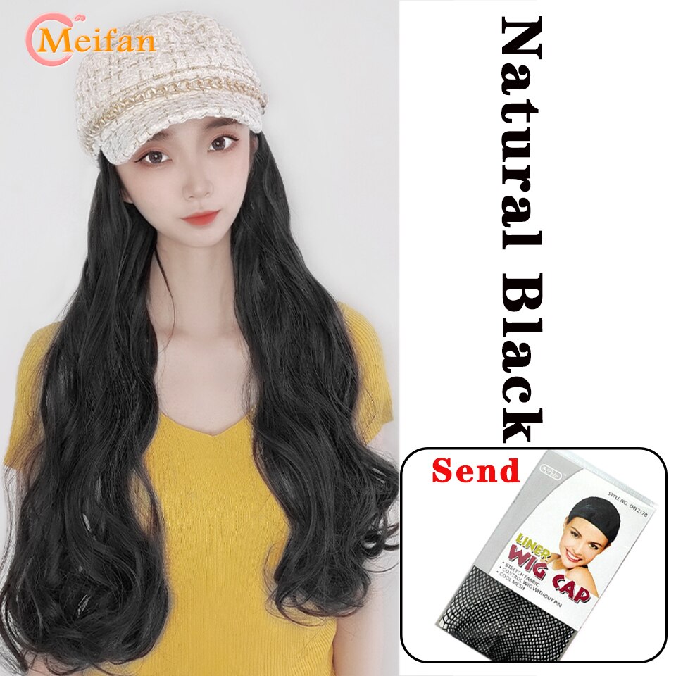 MEIFAN Synthetic Long Wavy Curly Beret Hat Wig Hair Extensions Travel Cadet Hat Retro Octagonal Beret Cap Party Wig: XXF138-B-2