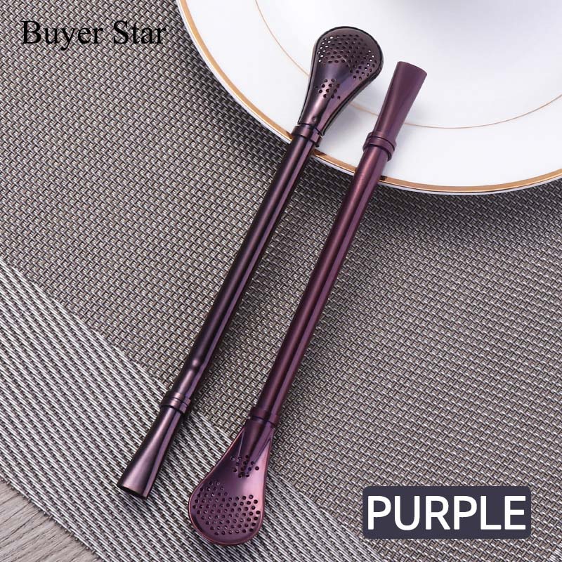 2 Pcs Smooth Flow Handmade Drinking Straw Stainless Steel Yerba Mate Tea Bombilla Straws Filtered Spoons Drinking Straw 6.22": 2 pcs Purple