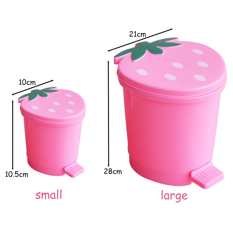 Cute Pink Red Strawberry Waste Bin Desktop Portable Plastic Mini Garbage Basket Home Bedroom Storage Bucket Trash Can With Lid
