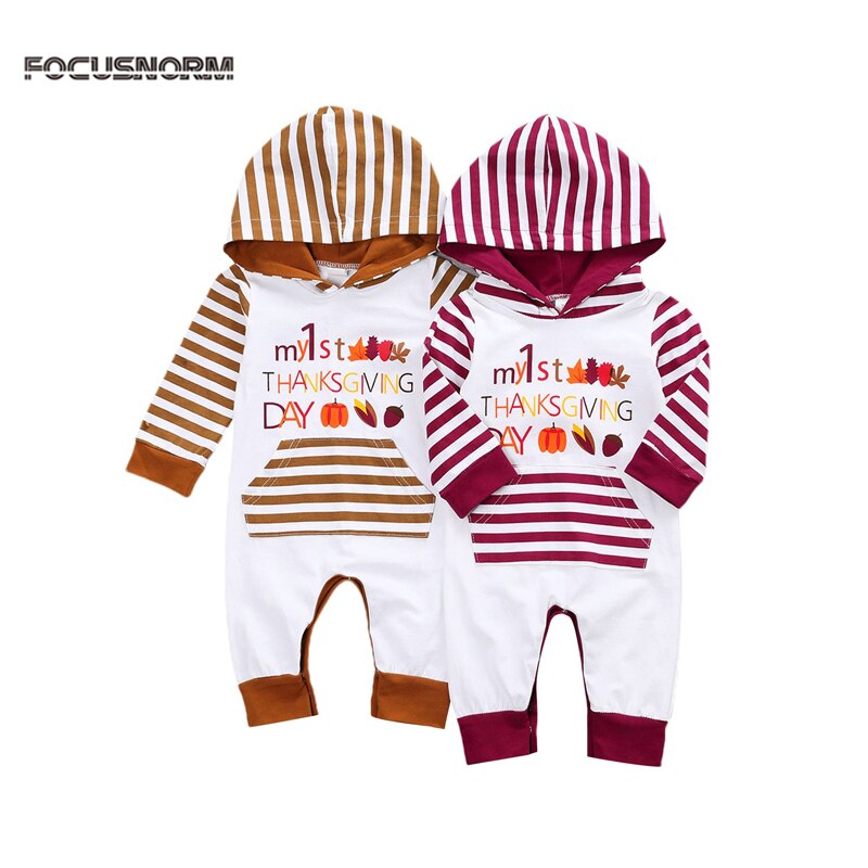 FOCUSNORM Halloween 0-18M Kleinkind Baby Mädchen Jungen Rompers Karikatur Kürbis gestreift mit Kapuze lang Ärmel Tasche Jumpsuits