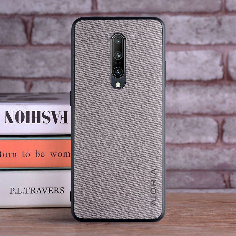 Textiel lederen tas voor Oneplus 7 Pro zachte TPU met achterkant van harde pc-materiaal camerabescherming ontwerphoes: Katoenen stof / GRIJS