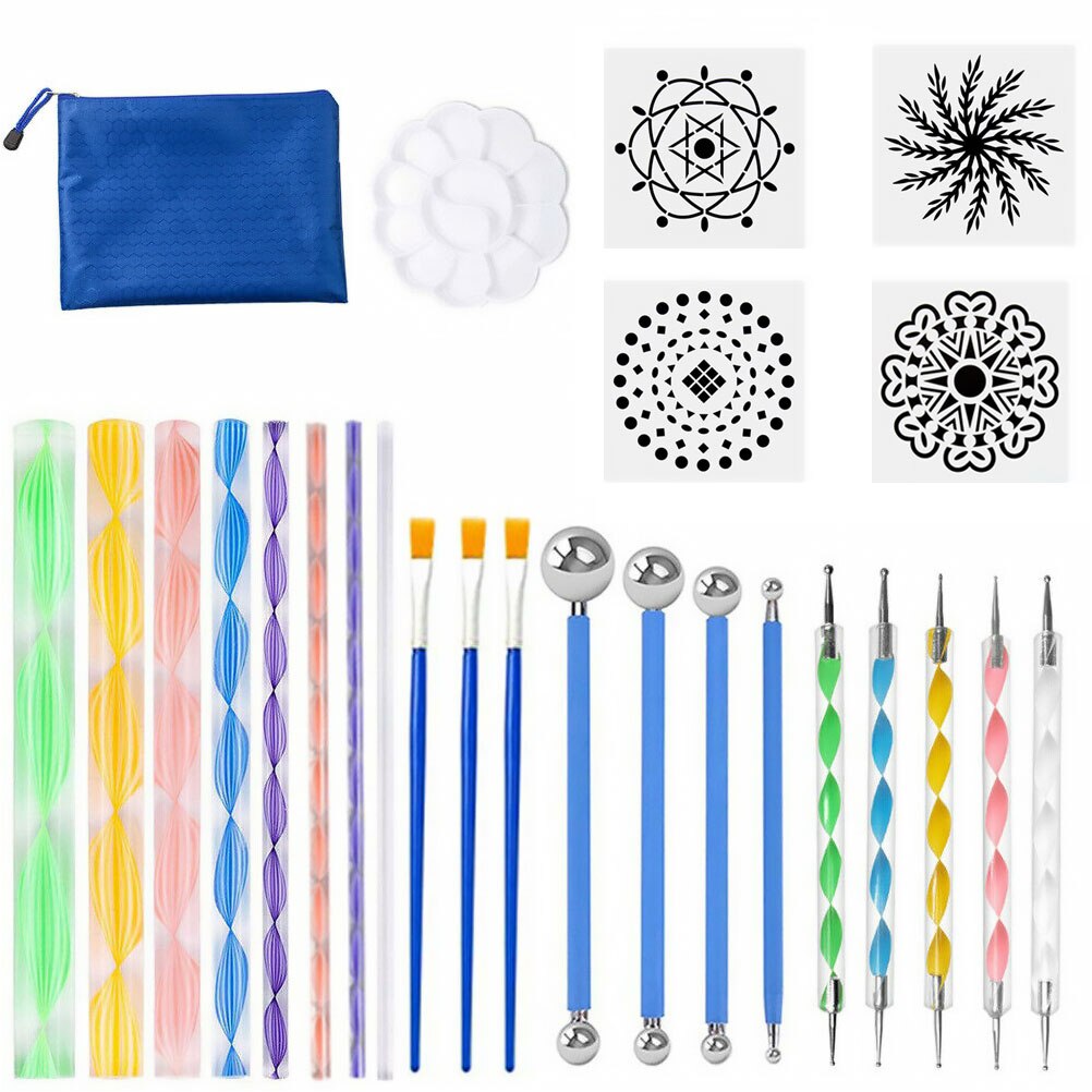 25Pcs Mandala Dotting Tools Paintbrush DIY Painting Tool Rocks Stone Template Clay Dotting Tools