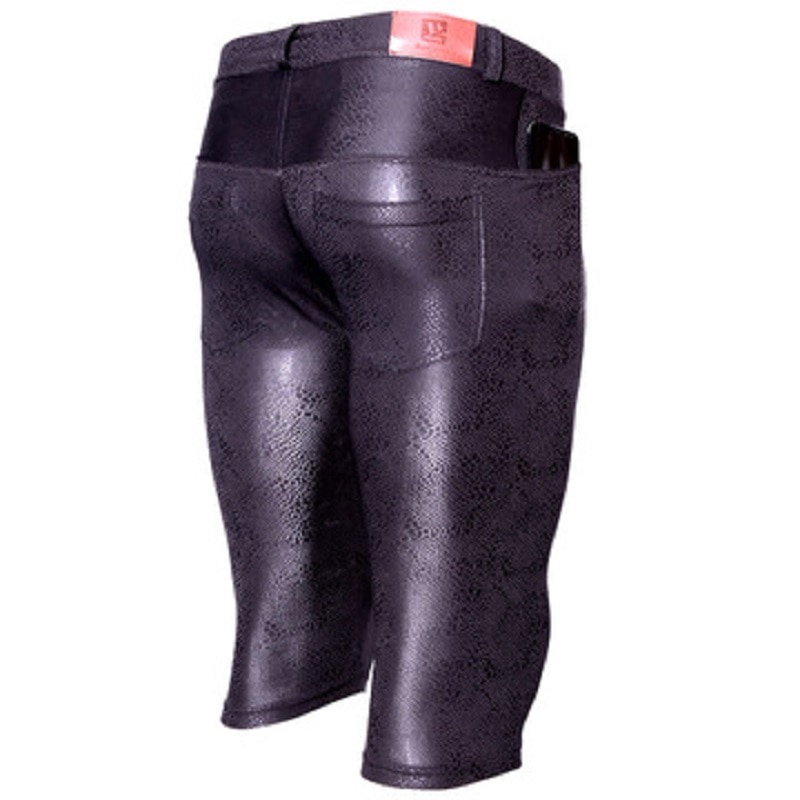 Plus Size Snake Patroon Pu Kunstleer Katoen Ijs Zijde Ademend Slims Casual Medium Broek Hoge Elasticiteit Overknee Broek